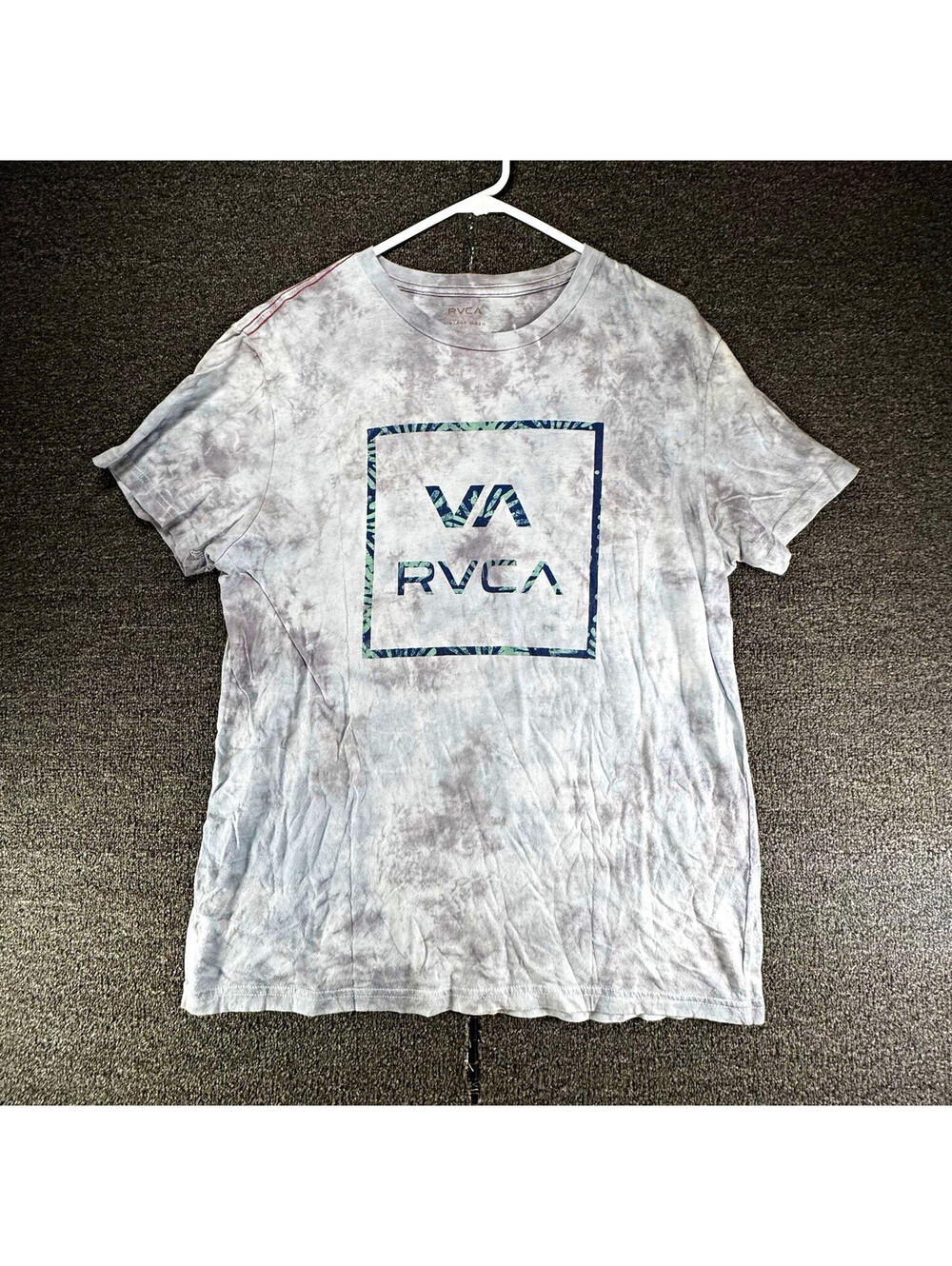 RVCA Men's Gray Tie-Dye Logo Graphic Crew Neck Short Sleeve T-Shirt, Size L